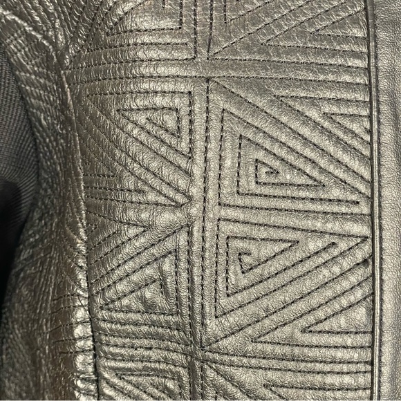 Nygard Collection Sz OX Black Geometric Textured Leather Knit Sleeve Back Jacket - Picture 5 of 11